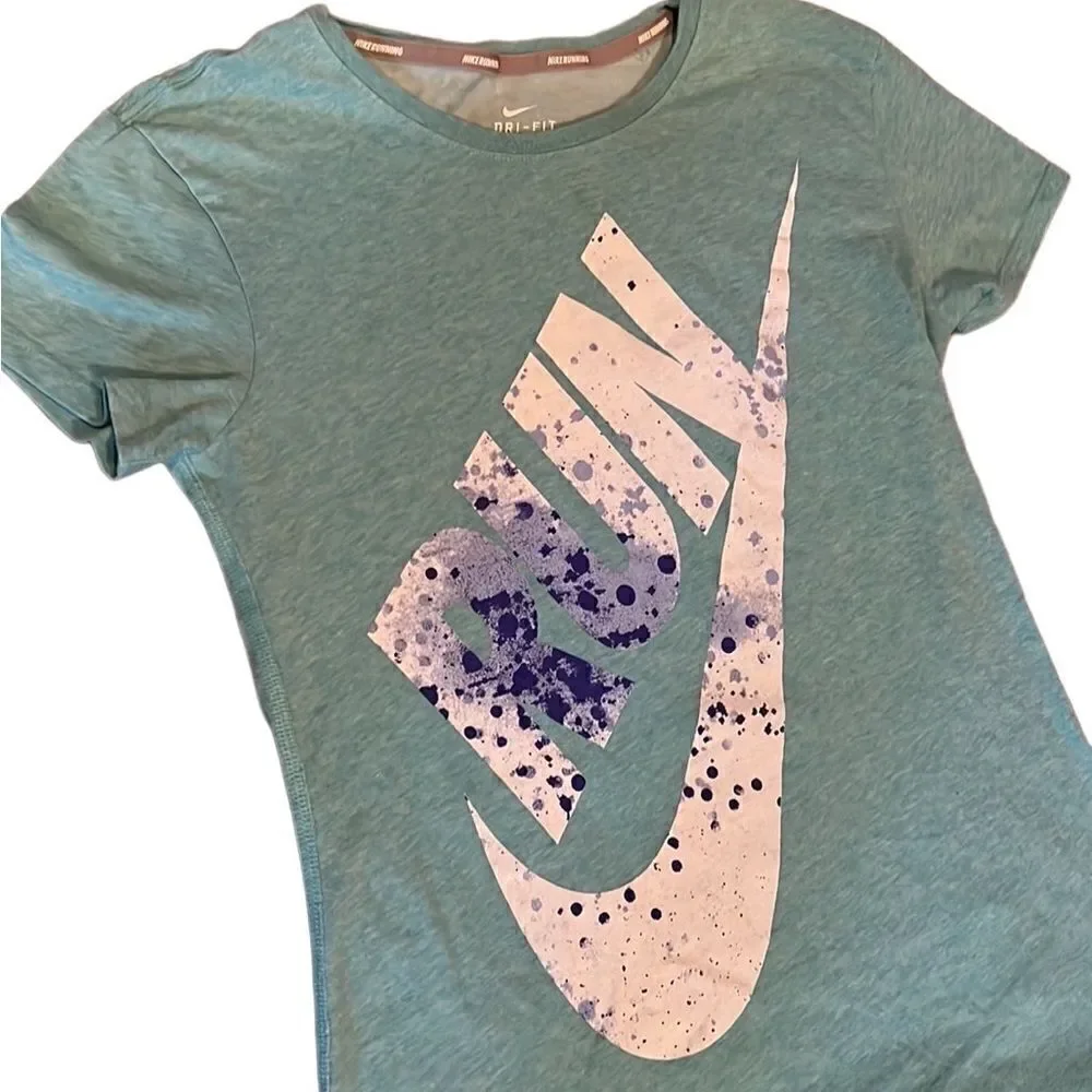Nike Drifit Running Women’s Small Heathered Turquoise RUN Ladies Fit Tee Shirt